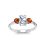 Load image into Gallery viewer, petite-micropave-radiant-cut-three-stone-diamond-engagement-ring-with-orange-sapphire-in-white-gold-FD9383RARGSAOR-NL-WG
