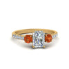 Load image into Gallery viewer, petite-micropave-radiant-cut-three-stone-diamond-engagement-ring-with-orange-sapphire-in-yellow-gold-FD9383RARGSAOR-NL-YG
