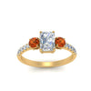 Load image into Gallery viewer, petite-micropave-radiant-cut-three-stone-diamond-engagement-ring-with-orange-sapphire-in-yellow-gold-FD9383RARGSAOR-NL-YG