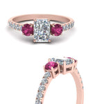 Load image into Gallery viewer, petite-micropave-radiant-cut-three-stone-diamond-engagement-ring-with-pink-sapphire-in-rose-gold-FD9383RARGSADRPI-NL-RG
