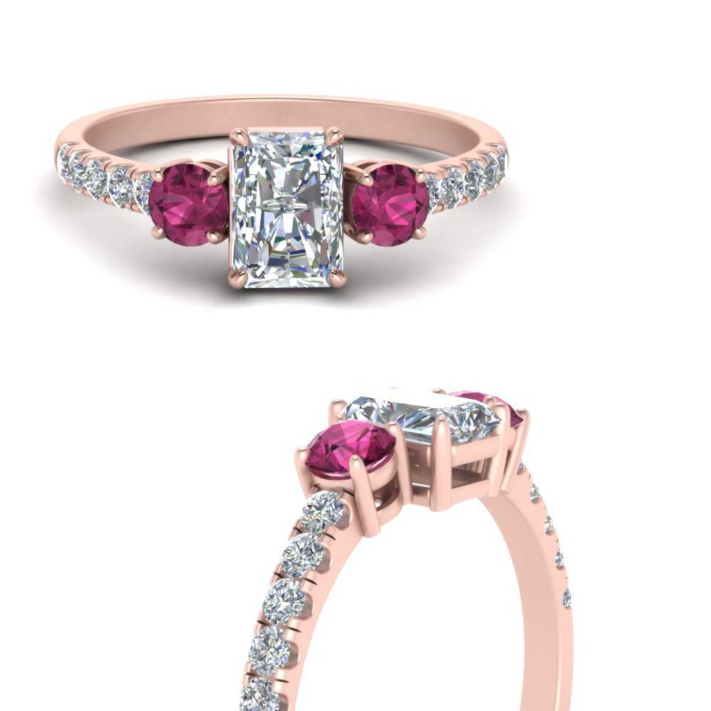 petite-micropave-radiant-cut-three-stone-diamond-engagement-ring-with-pink-sapphire-in-rose-gold-FD9383RARGSADRPI-NL-RG