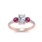 Load image into Gallery viewer, petite-micropave-radiant-cut-three-stone-diamond-engagement-ring-with-pink-sapphire-in-rose-gold-FD9383RARGSADRPI-NL-RG
