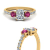 Load image into Gallery viewer, petite-micropave-radiant-cut-three-stone-diamond-engagement-ring-with-pink-sapphire-in-yellow-gold-FD9383RARGSADRPI-NL-YG