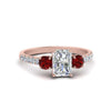 Load image into Gallery viewer, petite-micropave-radiant-cut-three-stone-diamond-engagement-ring-with-ruby-in-rose-gold-FD9383RARGRUDR-NL-RG