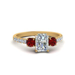 Load image into Gallery viewer, petite-micropave-radiant-cut-three-stone-diamond-engagement-ring-with-ruby-in-yellow-gold-FD9383RARGRUDR-NL-YG
