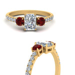 Load image into Gallery viewer, petite-micropave-radiant-cut-three-stone-diamond-engagement-ring-with-ruby-in-yellow-gold-FD9383RARGRUDR-NL-YG
