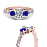 Load image into Gallery viewer, petite-micropave-radiant-cut-three-stone-diamond-engagement-ring-with-sapphire-in-rose-gold-FD9383RARGSABL-NL-RG
