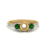 Load image into Gallery viewer, petite-micropave-semi-mount-three-stone-diamond-ring-with-emerald-in-yellow-gold-FD9383SMRGEMGR-NL-YG
