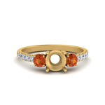Load image into Gallery viewer, petite-micropave-semi-mount-three-stone-diamond-ring-with-orange-sapphire-in-yellow-gold-FD9383SMRGSAOR-NL-YG
