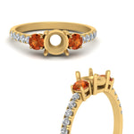 Load image into Gallery viewer, petite-micropave-semi-mount-three-stone-diamond-ring-with-orange-sapphire-in-yellow-gold-FD9383SMRGSAOR-NL-YG

