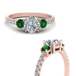 Load image into Gallery viewer, petite-micropave-three-stone-diamond-ring-with-emerald-in-rose-gold-FD9383RORGEMGR-NL-RG

