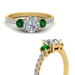 Load image into Gallery viewer, petite-micropave-three-stone-diamond-ring-with-emerald-in-yellow-gold-FD9383RORGEMGR-NL-YG
