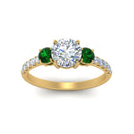 Load image into Gallery viewer, petite-micropave-three-stone-diamond-ring-with-emerald-in-yellow-gold-FD9383RORGEMGR-NL-YG
