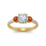 Load image into Gallery viewer, petite-micropave-three-stone-diamond-ring-with-orange-sapphire-in-yellow-gold-FD9383RORGSAOR-NL-YG
