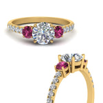 Load image into Gallery viewer, petite-micropave-three-stone-diamond-ring-with-pink-sapphire-in-yellow-gold-FD9383RORGSADRPI-NL-YG
