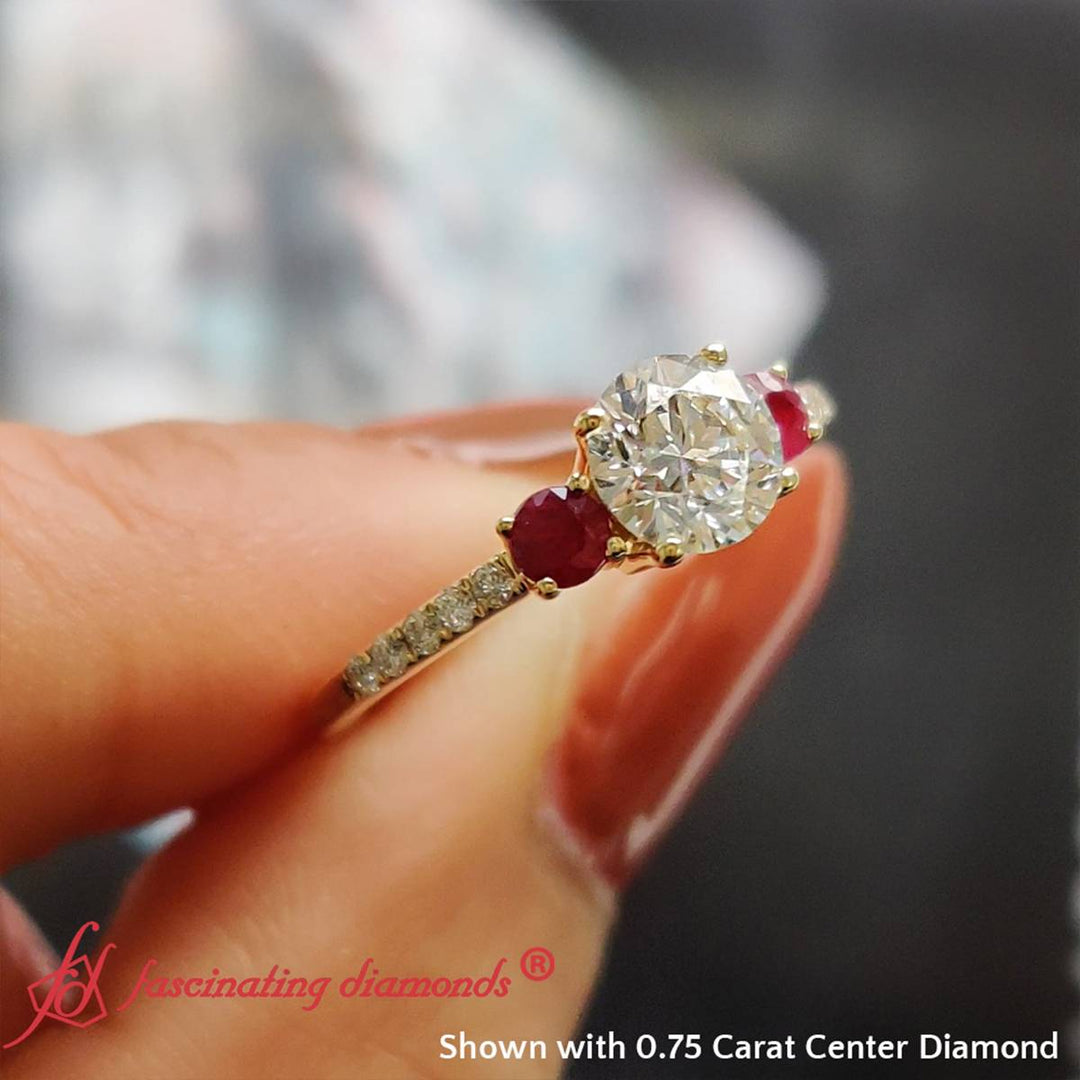 Petite Micropave Three Stone Round Diamond Ring