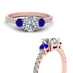 Load image into Gallery viewer, petite-micropave-three-stone-diamond-ring-with-sapphire-in-rose-gold-FD9383RORGSABL-NL-RG
