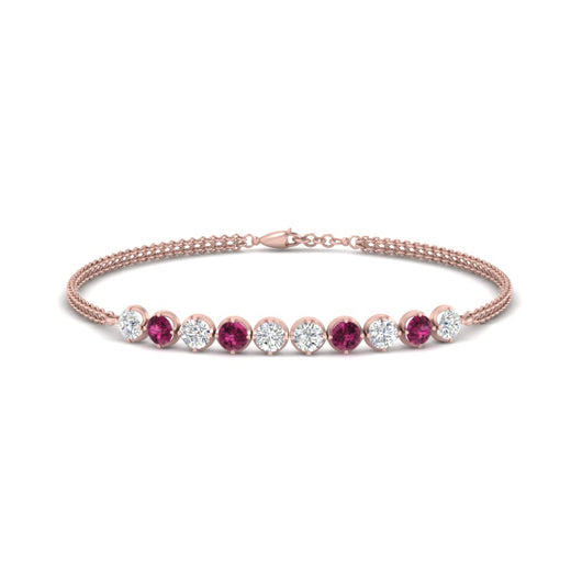 Dual Chain Round Diamond Bar Bracelet