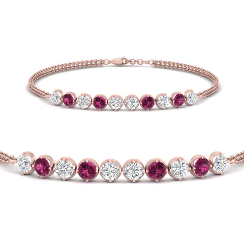 Dual Chain Round Diamond Bar Bracelet