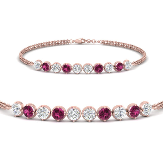 Dual Chain Round Diamond Bar Bracelet