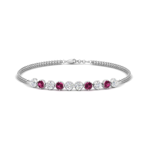 Dual Chain Round Diamond Bar Bracelet
