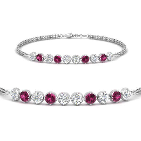 Dual Chain Round Diamond Bar Bracelet