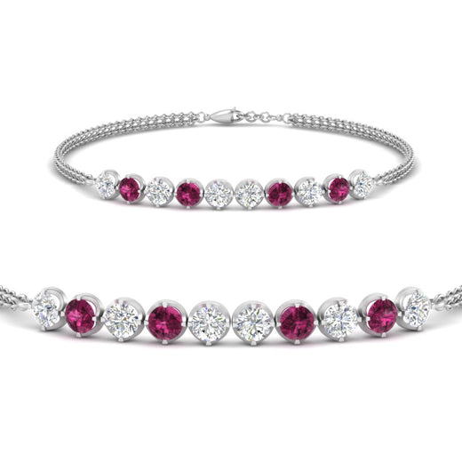 Dual Chain Round Diamond Bar Bracelet