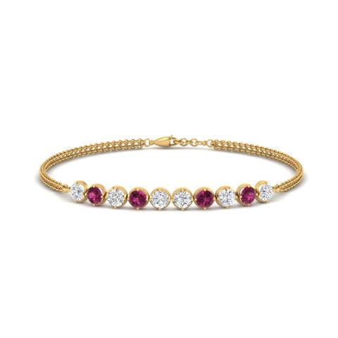 Dual Chain Round Diamond Bar Bracelet
