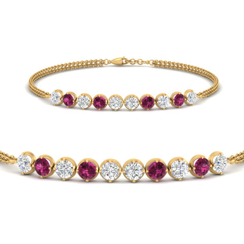 Dual Chain Round Diamond Bar Bracelet