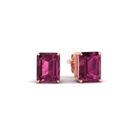 Lab Grown Emerald Cut Solitaire Pink Sapphire Stud Earrings