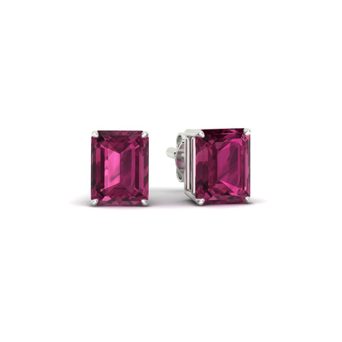 Lab Grown Emerald Cut Solitaire Pink Sapphire Stud Earrings