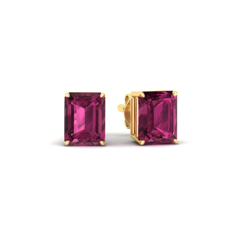 Lab Grown Emerald Cut Solitaire Pink Sapphire Stud Earrings