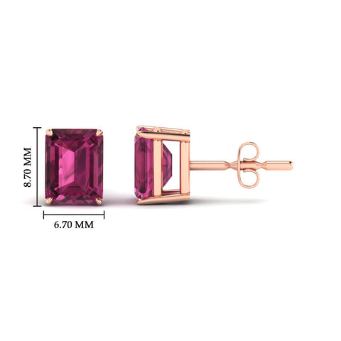 Lab Grown Emerald Cut Solitaire Pink Sapphire Stud Earrings