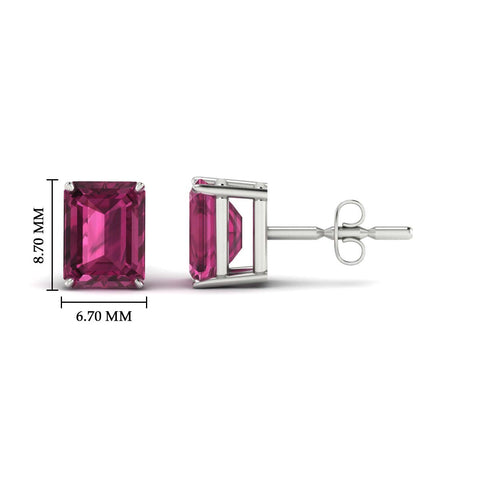Lab Grown Emerald Cut Solitaire Pink Sapphire Stud Earrings