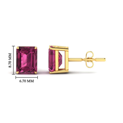 Lab Grown Emerald Cut Solitaire Pink Sapphire Stud Earrings