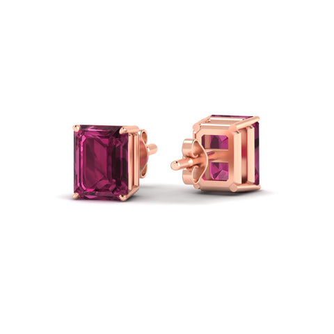 Lab Grown Emerald Cut Solitaire Pink Sapphire Stud Earrings