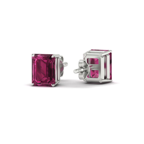 Lab Grown Emerald Cut Solitaire Pink Sapphire Stud Earrings