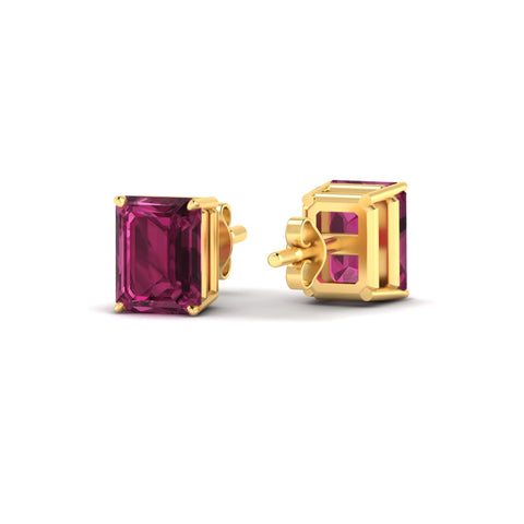 Lab Grown Emerald Cut Solitaire Pink Sapphire Stud Earrings