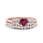 Load image into Gallery viewer, pink-sapphire-heart-cluster-diamond-wedding-ring-set-in-rose-gold-FDENS3110HTGSADRPI-NL-RG.jpg
