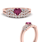 Load image into Gallery viewer, pink-sapphire-heart-cluster-diamond-wedding-ring-set-in-rose-gold-FDENS3110HTGSADRPI-NL-RG.jpg
