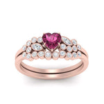 Load image into Gallery viewer, pink-sapphire-heart-cluster-diamond-wedding-ring-set-in-rose-gold-FDENS3110HTGSADRPI-NL-RG.jpg
