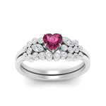 Load image into Gallery viewer, pink-sapphire-heart-cluster-diamond-wedding-ring-set-in-white-gold-FDENS3110HTGSADRPI-NL-WG.jpg
