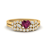 Load image into Gallery viewer, pink-sapphire-heart-cluster-diamond-wedding-ring-set-in-yellow-gold-FDENS3110HTGSADRPI-NL-YG.jpg
