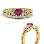 Load image into Gallery viewer, pink-sapphire-heart-cluster-diamond-wedding-ring-set-in-yellow-gold-FDENS3110HTGSADRPI-NL-YG.jpg

