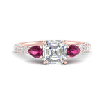 Load image into Gallery viewer, pink-sapphire-pear-accented-3-row-asscher-cut-engagement-ring-in-rose-gold-FD9982ASRGSADRPIANGLE3-NL-RG
