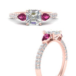 Load image into Gallery viewer, pink-sapphire-pear-accented-3-row-asscher-cut-engagement-ring-in-rose-gold-FD9982ASRGSADRPIANGLE3-NL-RG
