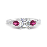 Load image into Gallery viewer, pink-sapphire-pear-accented-3-row-asscher-cut-engagement-ring-in-white-gold-FD9982ASRGSADRPIANGLE3-NL-WG
