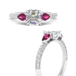 Load image into Gallery viewer, pink-sapphire-pear-accented-3-row-asscher-cut-engagement-ring-in-white-gold-FD9982ASRGSADRPIANGLE3-NL-WG
