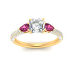 Load image into Gallery viewer, pink-sapphire-pear-accented-3-row-asscher-cut-engagement-ring-in-yellow-gold-FD9982ASRGSADRPIANGLE3-NL-YG
