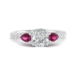 Load image into Gallery viewer, pink-sapphire-pear-accented-3-row-cushion-cut-engagement-ring-in-white-gold-FD9982CURGSADRPIANGLE3-NL-WG
